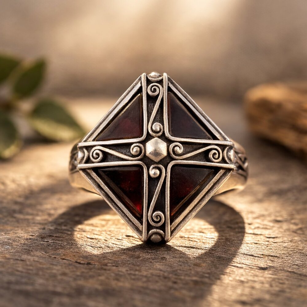 Sundance Catalog SS 925 Garnet Ring Artisan Heavy 14g Sz5 Originally $140